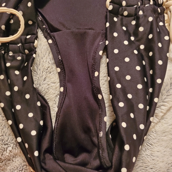 Black white tie polka dot bikini bottoms L 12 14 - Picture 4 of 4